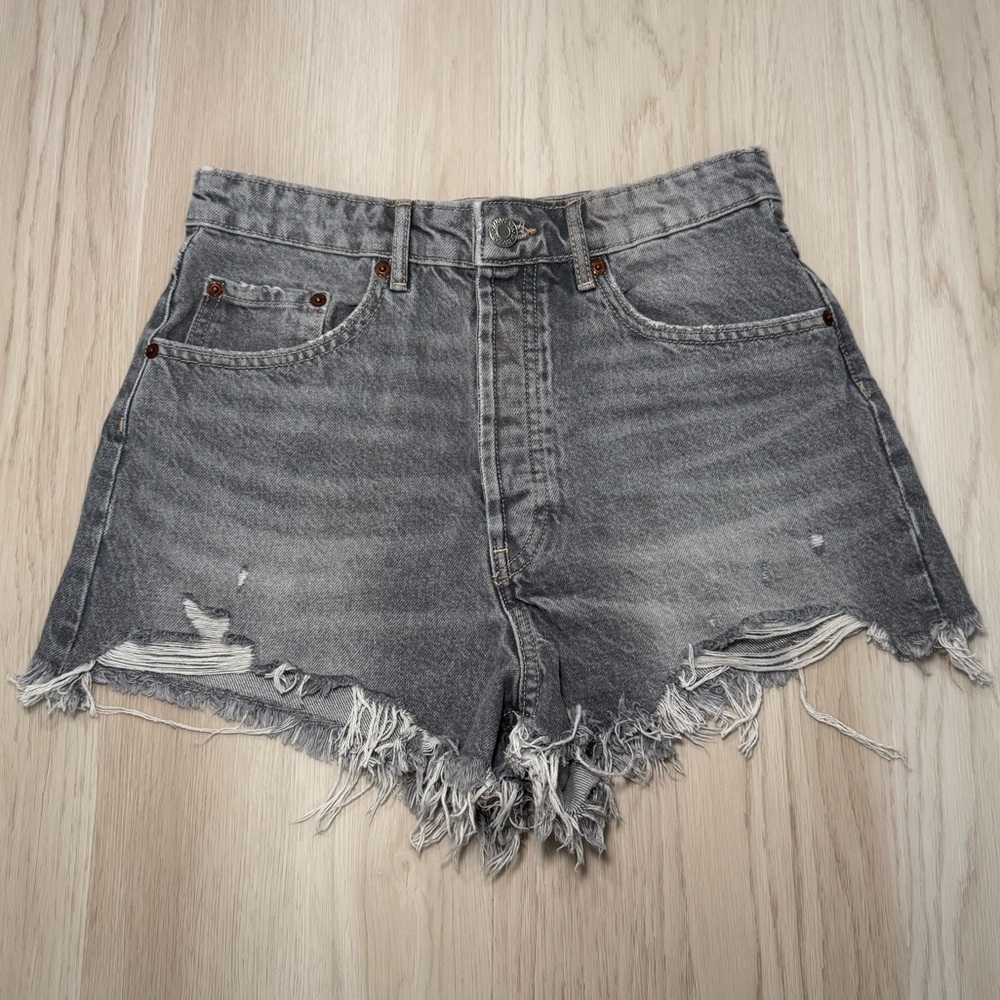 Zara Gray Jean Shorts Distressed High-Waisted